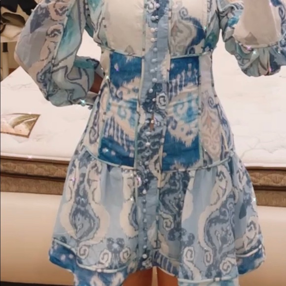 Stand collar dress white and blue - Picture 2 of 3